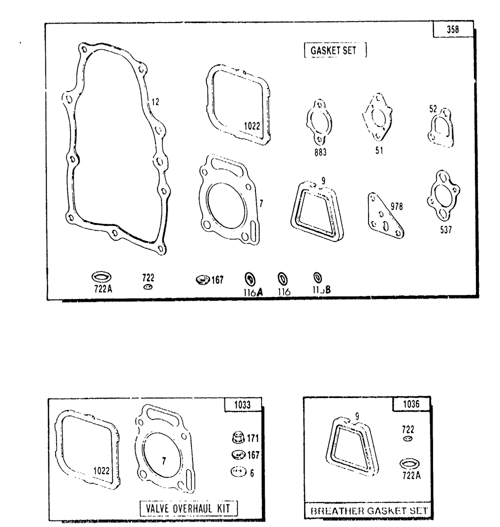 Gasket Sets Diagram and Parts List for 9404-2-3ZC40A  Briggs and Stratton Generator